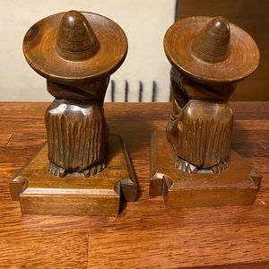 Vintage MCM Wood Mexican Sombrero Bookends